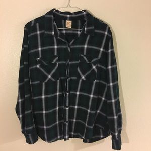 Green and Navy plaid flannel Shirt